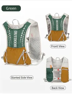 Detailed views showing breathable mesh, buckles, and zipper pockets of outdoor running vest