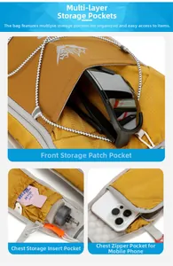 Detail of yellow marathon vest featuring honeycomb mesh and secure storage pockets