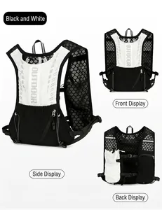 Detail of lightweight mesh running vest featuring reflective strips and outdoor printing