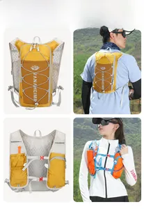 Detail of lightweight hydration vest showing breathable mesh and adjustable chest straps
