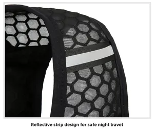 Detail of breathable mesh shoulder strap with reflective safety strip for night running