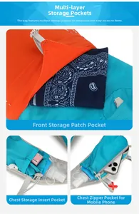 Détails du sac de sport avec poches multicouches et compartiment zippé pour téléphone