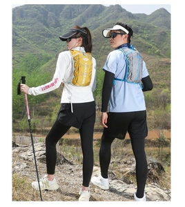 Rear view of lightweight cycling hydration packs in yellow and blue colors for outdoor running