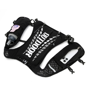 Lightweight hydration vest for trail running with water bottle pocket and phone pouch