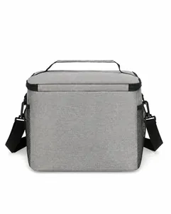 Detailansicht der grauen Isoliertasche mit Netztaschen und verstellbarem Gurt