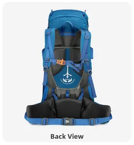 Detail of 80L hiking backpack showing breathable honeycomb mesh back panel and straps