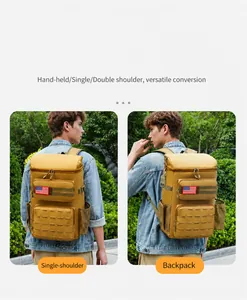 Zaino termico tattico kaki mostrato come borsa a spalla e zaino per uso esterno