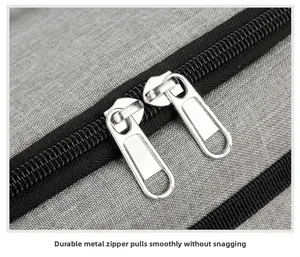 Detail des robusten Doppelreißverschlusses an einer grauen Kühltasche für leichtes Schließen