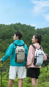 Outdoor foldable lightweight backpack with breathable straps shown in forest setting