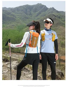 Outdoor trail running gear featuring lightweight hydration vest with trekking poles