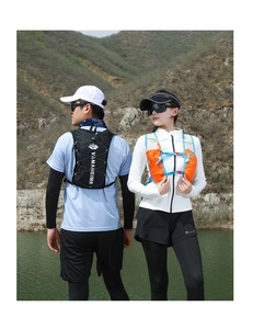 Detail of lightweight trail running vest with breathable mesh and adjustable straps