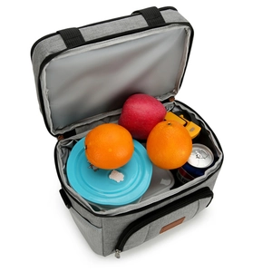 Grey insulated lunch bag with double layers and aluminum foil lining for picnics