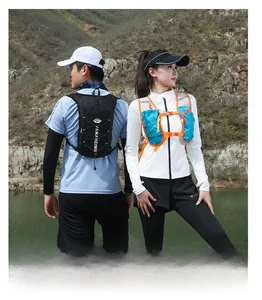 Outdoor hydration vest for running and hiking featuring multi-pockets and secure chest straps