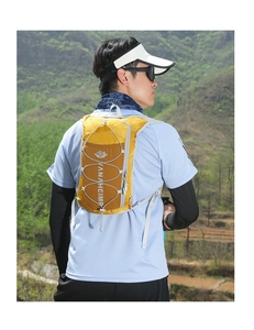 Outdoor hydration vest backpack for trail running shown on athlete in mountain setting