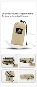Mochila plegable ligera caqui con bolsa de almacenamiento con cordón a juego