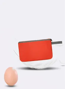 Lightweight foldable red nylon travel pouch compared with an egg and feathers