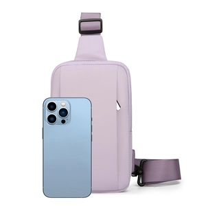 Lavender waterproof crossbody chest bag with adjustable strap and front zipper pocket