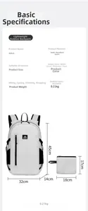 Detailed size specifications of the lightweight water-resistant outdoor backpack and pouch