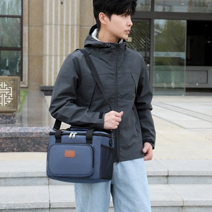 Bolsa térmica azul marino de gran capacidad con correa ajustable para picnic al aire libre