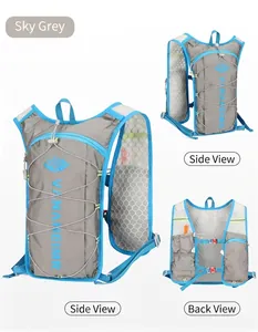 Detail view of lightweight grey hydration vest for trail running and outdoor hiking