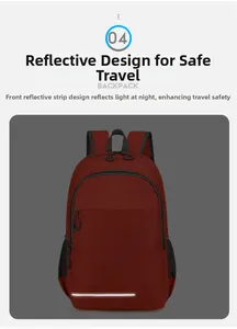 Detail view of the backpack showing a silver reflective strip for safe outdoor night travel