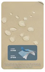 Detalle de tela impermeable con gotas de agua que muestra transpirabilidad y resistencia