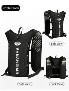 Detail view of black cycling backpack with breathable mesh and elastic bungee system