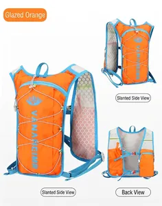 Detail view of orange cycling backpack with honeycomb mesh and adjustable chest straps