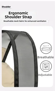 Detail of ergonomic breathable mesh shoulder strap with adjustable cushioning on backpack