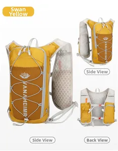 Detail view of the yellow marathon hydration vest showing breathable mesh and strap layout