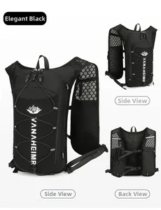 Detail of black cycling hydration vest with breathable mesh and adjustable straps