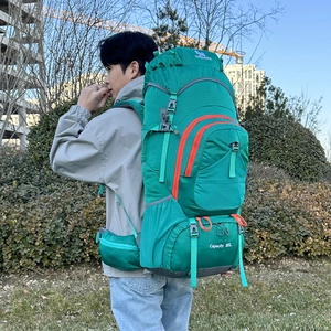 Green 80L hiking backpack for outdoor camping and trekking with large capacity