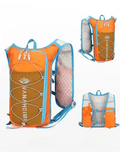 Luminous orange lightweight hydration vest with breathable mesh straps and bungee system