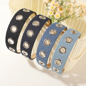 Punk Denim Eyelet Headband Vintage Hollow Out Wide Hair Band For Women Fashion Streetwear Jean Hair Hoop Accessory