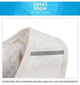 Detail of padded breathable honeycomb mesh shoulder straps with gray reflective tape