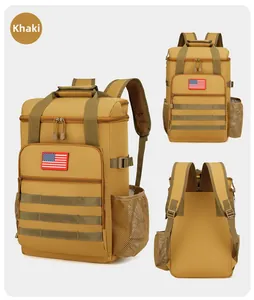Viste dettagliate dello zaino termico tattico kaki con sistema MOLLE e bandiera americana