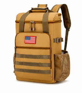 Zaino termico tattico marrone con sistema MOLLE e toppa con bandiera americana