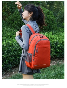 Outdoor foldable orange backpack featuring safety reflective strip and side mesh pockets