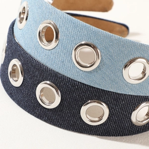 Denim headband set with silver eyelets in dark and light blue street style fashion
