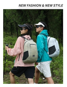 Outdoor lightweight hiking backpacks in olive and grey with waterproof nylon and mesh pockets
