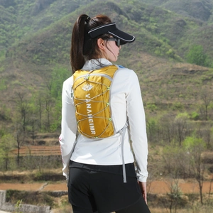 Lightweight yellow outdoor cycling and running hydration vest with elastic cord system