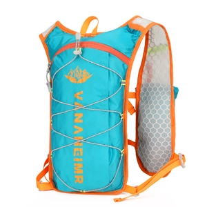 Blue and orange lightweight hydration backpack for cycling and hiking with breathable mesh