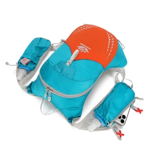 Sac d'hydratation bleu avec accents orange pour le sport et poches de rangement multiples