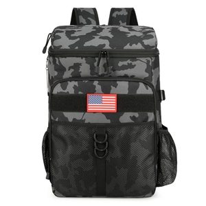 Taktischer Thermo-Rucksack mit grauem Camouflage-Muster für Wandern mit USA-Flaggen-Patch