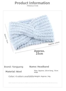 Detailed dimensions of the light blue knitted headband with cross design specifications