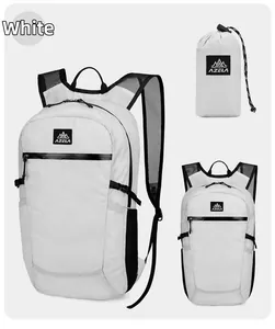 Foldable lightweight white outdoor backpack with water resistant zipper and mesh straps