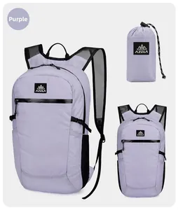 Lightweight foldable purple outdoor backpack with mesh straps and compact storage bag