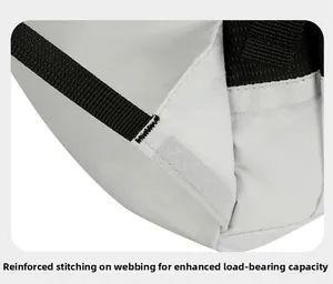 Macro shot of bartack reinforced stitching on heavy-duty webbing for hiking backpacks