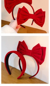 Détails des barrettes à nœud en velours rouge et serre-tête rembourré à texture douce
