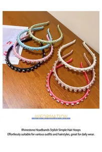 Detail of luxury rhinestone headbands in six colors on a wooden background with magazine